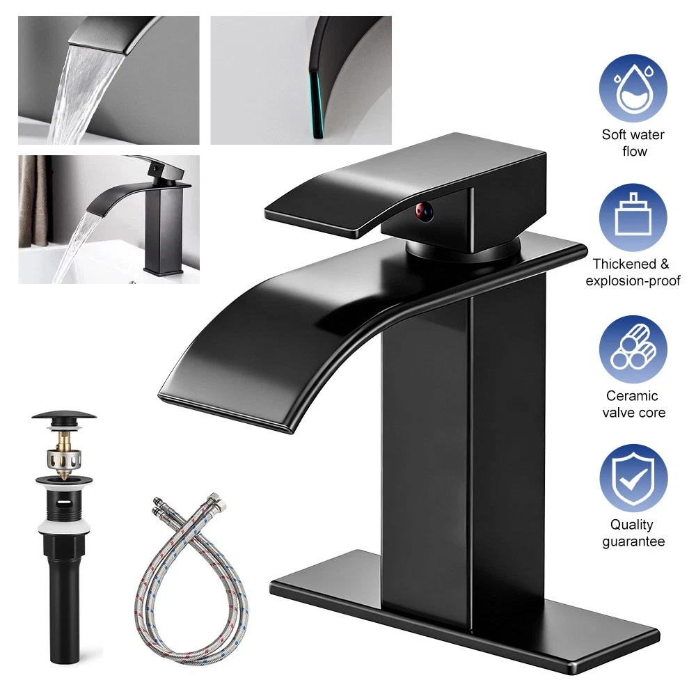 Modern black waterfall basin mixer with fittings